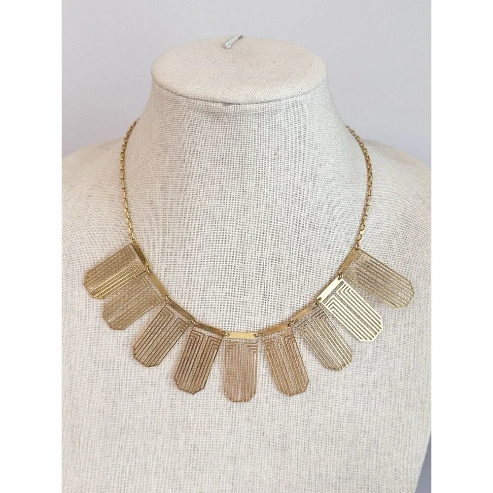Tory Burch Gold Plated Art Deco Style Fringe Collar Bib Necklace Geometric